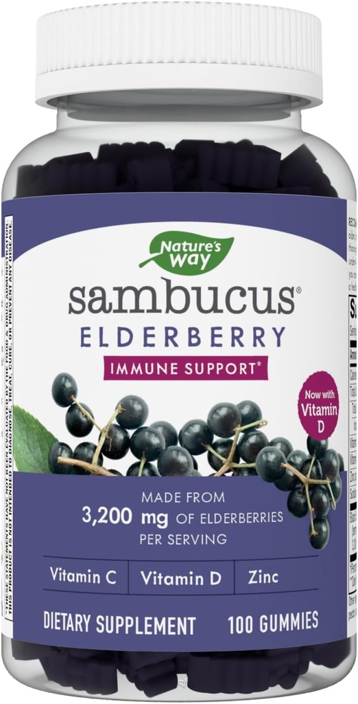자연의 방법 Sambucus Elderberry Gummies - 아이 & 성인을위한 면역 지원 보충 - 비타민 C, D3, 아연 및 산화 방지제 지원 * - 글루텐 무료 및 채식 - 100 구미