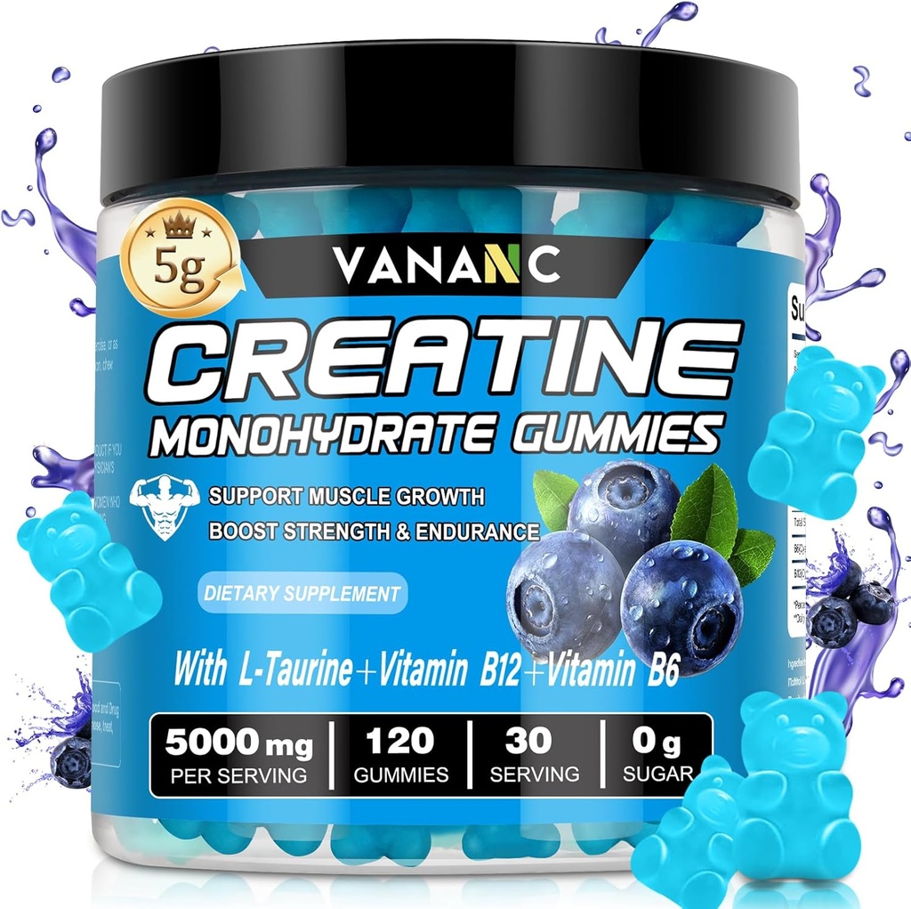 Creatine Monohydrate Gummies 남자 & 여자를 위한 5000 mg, 설탕 자유로운, L-Taurine와 더불어 칼로리에서 낮은 + 근육 힘을 증가하는 비타민