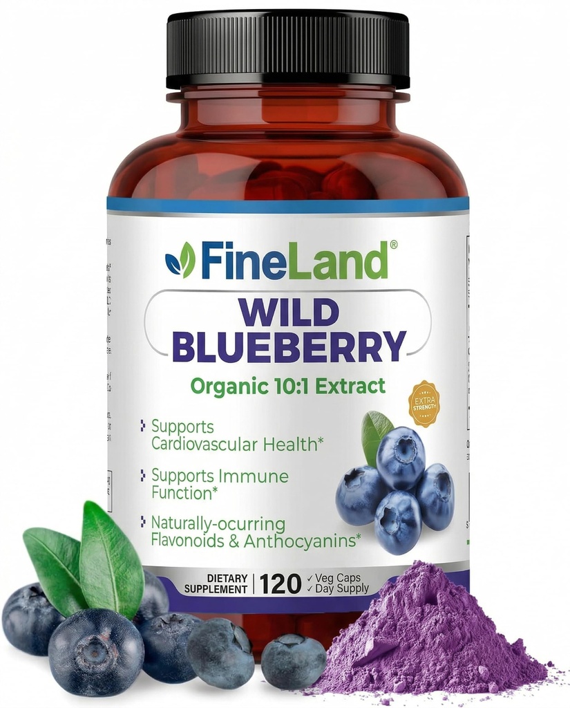 FineLand 야생 블루 베리 10 : 1 추출물, 6,000 mg의 강도, 120 Vegan 캡슐, Flavonoids & Anthocyanins, 뇌 및 심장 건강에 대한 산화 지원, 4 월 공급, 미국에서 만든 비 GMO