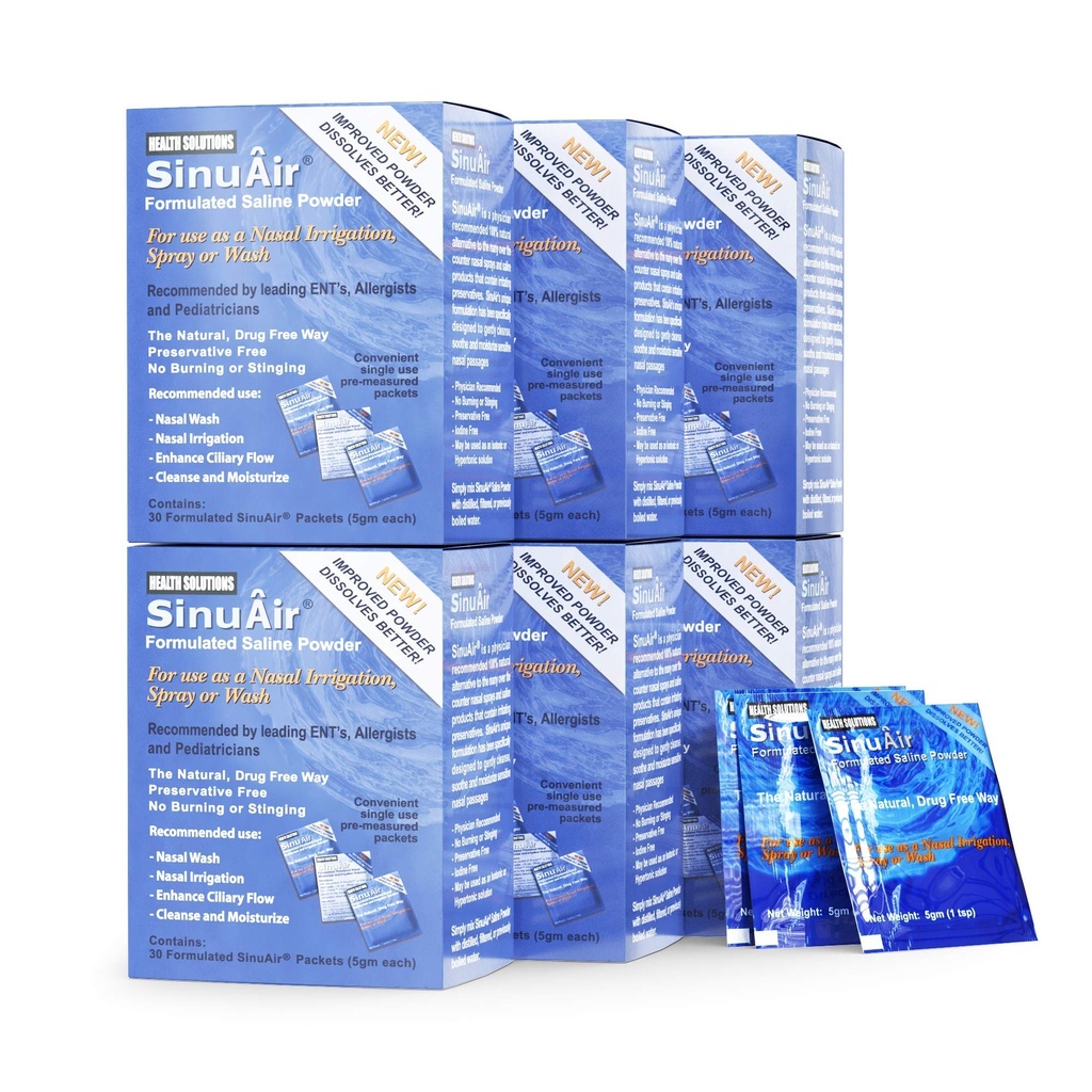 SinuAir Sinus Rinse Salt Solution - SinuPulse System, Neti Pot Flush, Nasal Wash Squeeze Bottle, & Nose Irrigation, Sinuses, 180 Packets에 대한 향상된 성형 및 청소