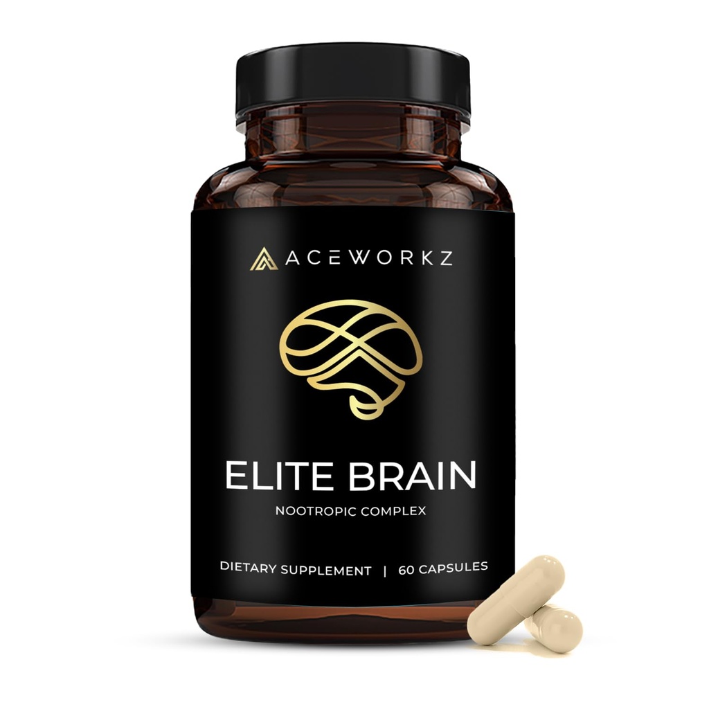 엘리트 두뇌 - 초점, 메모리 및 정신적 명확성을위한 Nootropic 보충 - ALCAR, 사자 Mane, ALA, L-Theanine, 비타민 B Complex - 자연 에너지, 카페인 무료 (60 캡슐)