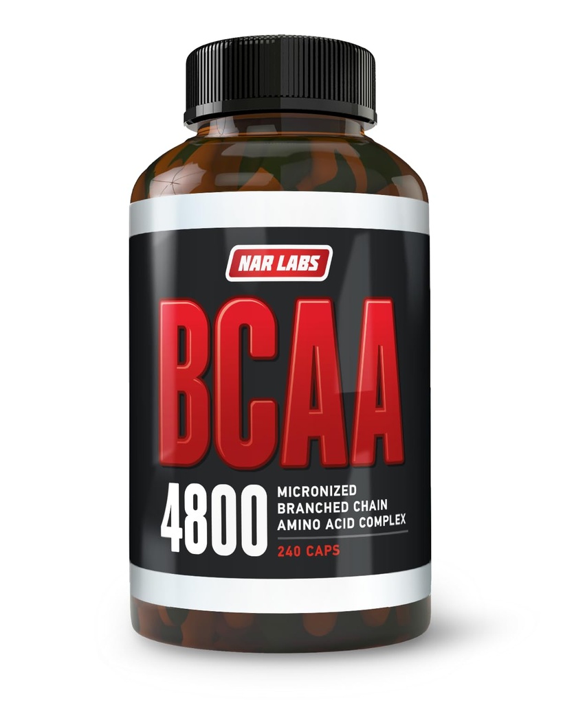 BCAA 4800 | 분산화 체인 아미노산 | 근육 건물 및 회복 | 서빙 당 2,400 | 80 서빙 | 240 캡슐