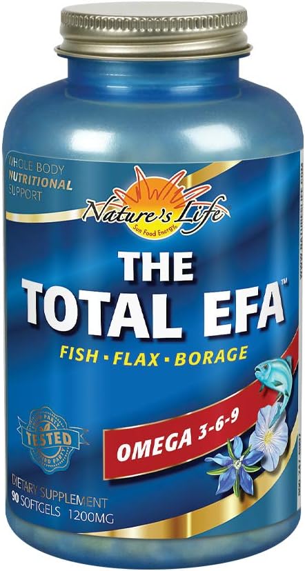 자연의 생명 총 EFA 물고기 기름 w/Organic Flaxseed & Borage 기름 | 1200 mg | 피부, 심장 & 기억 | 90 Softgel