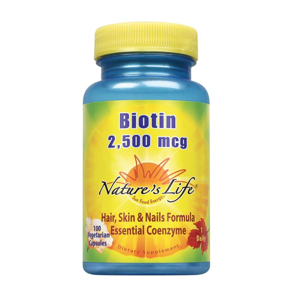 Nature's Life Biotin 2500mcg | 건강한 모발, 피부, 네일 및 대사 지원 | Non-GMO | 100 식물성 캡슐