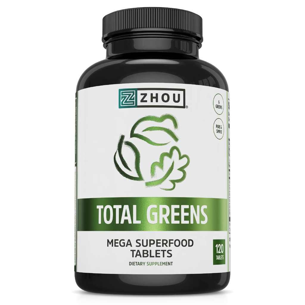 Zhou Total Greens - 슈퍼 그린 보충제, 매일 Veggie 알약, 슈퍼 푸드 탭, 성인을위한 야채 보충제, 비타민 정제 - 120 정제