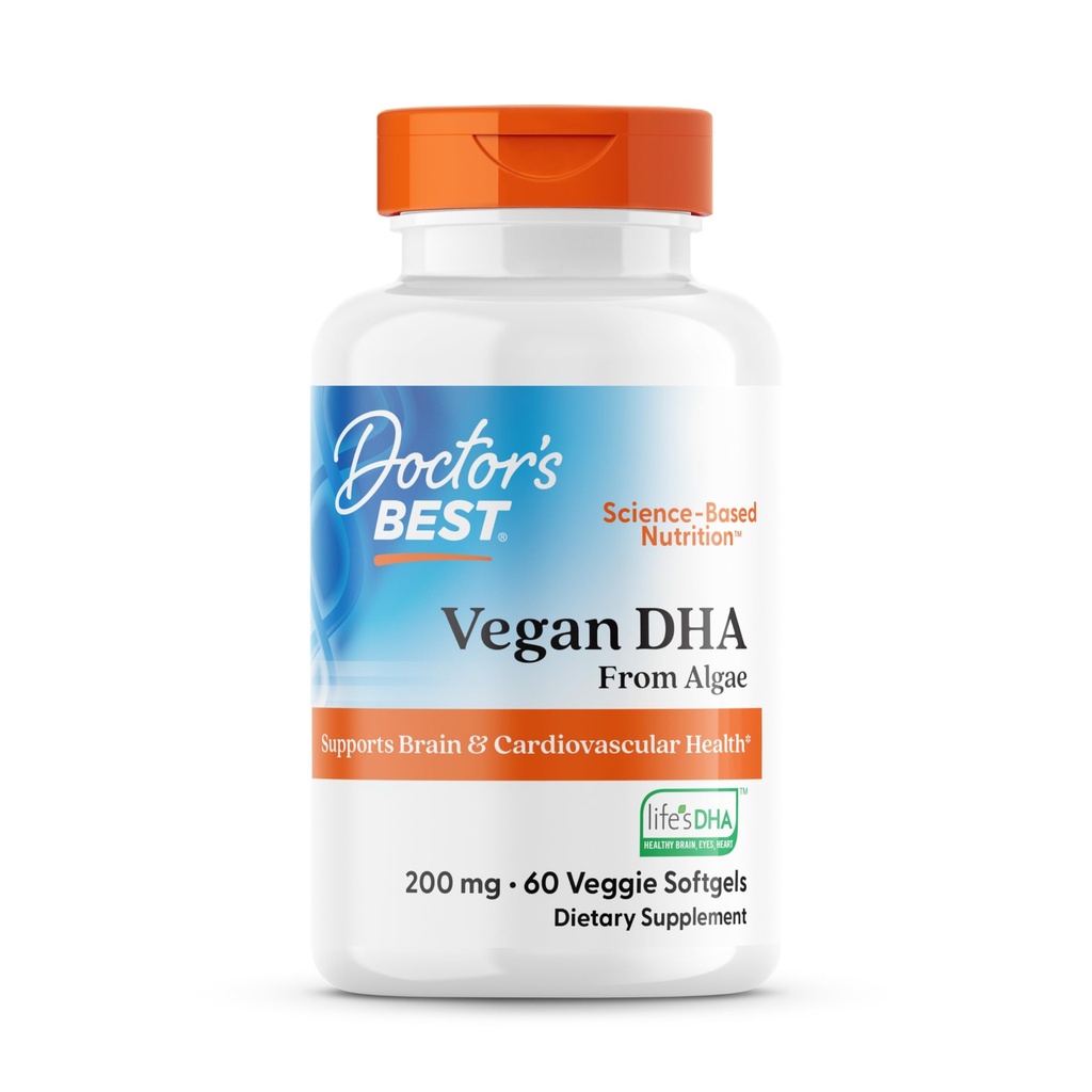 Algae에서 최고의 Vegan DHA, 뇌 및 심장 혈관 건강 지원, 비 GMO, 글루텐 무료, Soy Free, Vegan 60 Veggie Softgels
