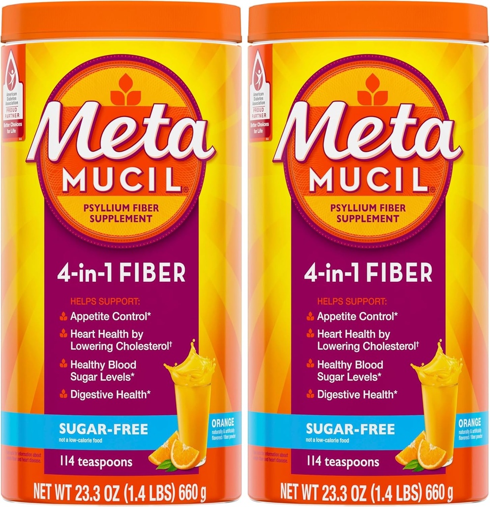 Metamucil, 매일 심황 Husk 분말 보충, 설탕 자유로운 분말, 소화 건강을 위한 4에서 1 섬유, 오렌지 맛 있는 음료, 114 티스푼, 1.4 파운드 (포장 2)