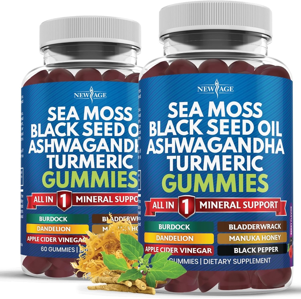 Sea Moss Gummies, Sea Moss, Black Seed, Ashwagandha, Turmeric, Manuka Honey, ACV, Dandelion, Black Pepper, Burdock, Bladderwrack, Vegan - 120 카운트