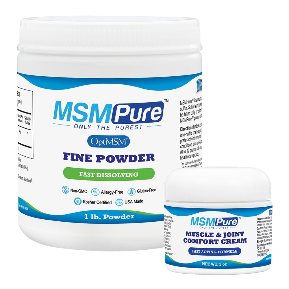 KALA HEALTH MSMPure 정밀한 분말 1lb와 근육 & 합동 크림 2oz 뭉치