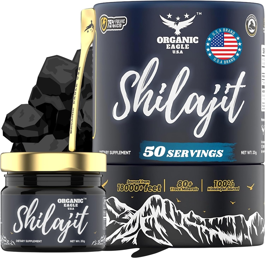 Himalayan Organic Shilajit | 50 인분 | 80 + Essential Trace Minerals & 75%+ Fulvic Acid가있는 남성 및 여성을위한 자연 에너지 및 면역 부스터 | 100 % Pure | 실험실 테스트 보고서
