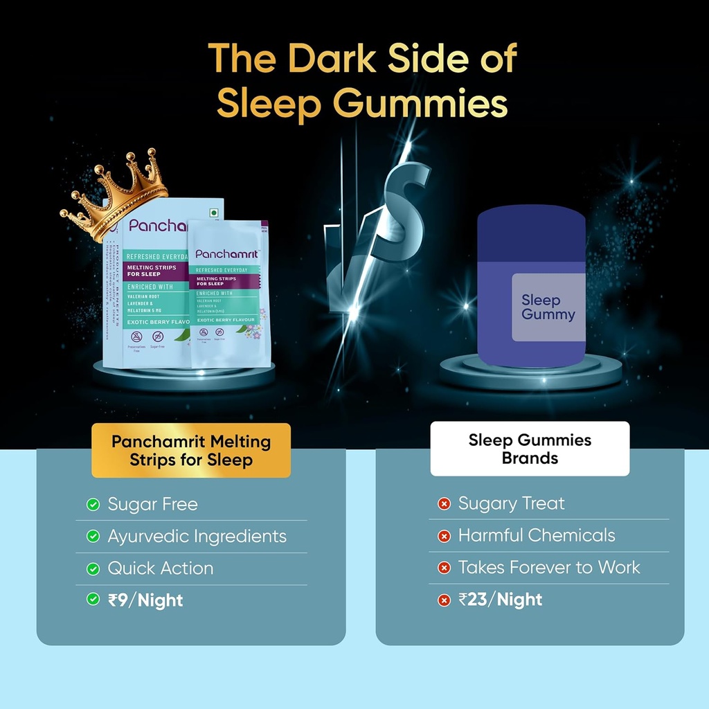 Sleep Melatonin 5mg, 30 Vegan 스트립 용 용융 스트립 (팩 1) | 천연 수면 보조 | 설탕없는, Non-Habit Forming |Ayurvedic Herbs-Valerian Root, Lavender & Chamomile | 1 개월 공급