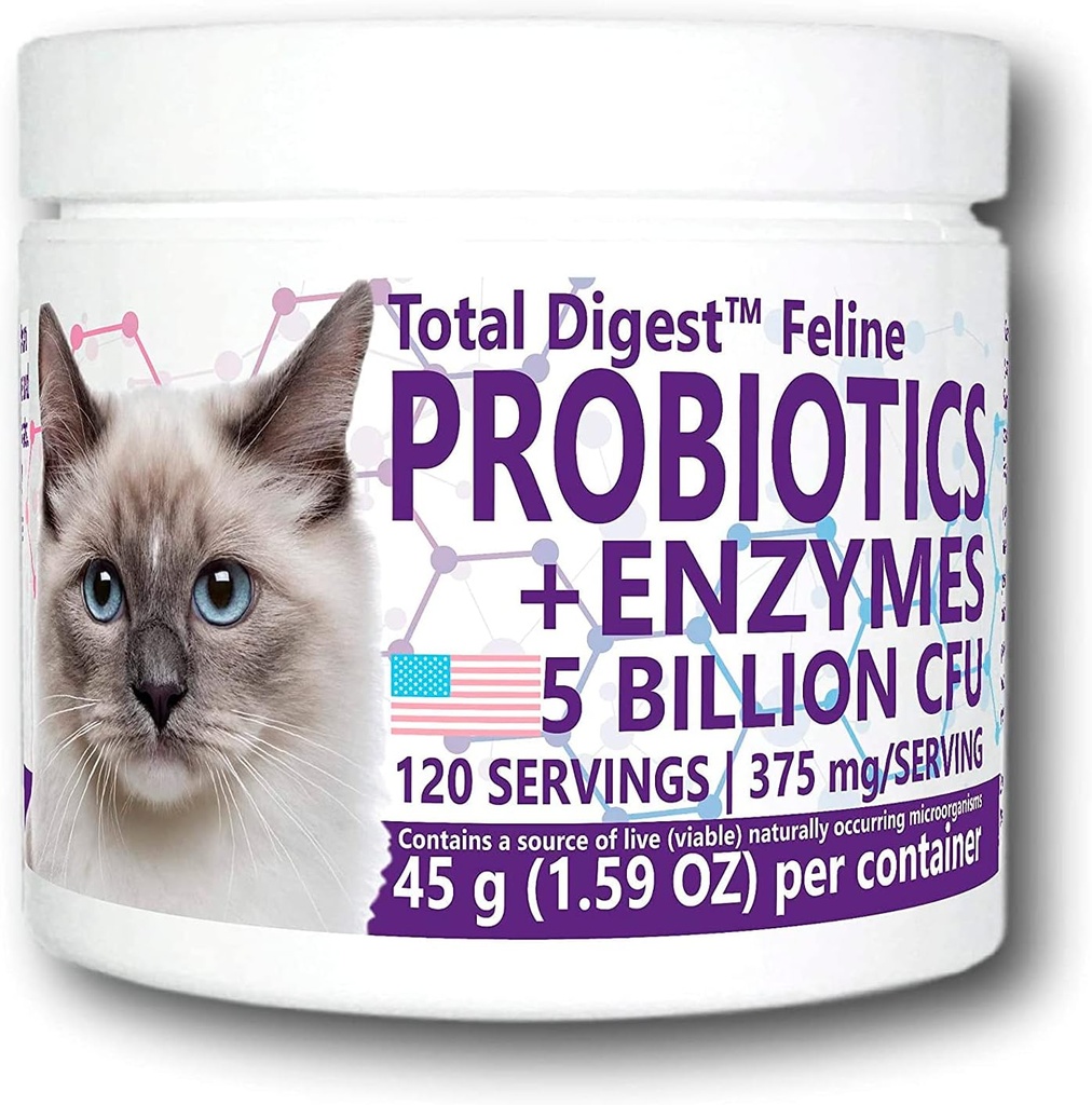 Total DigestTM Feline Probiotics 및 효소, All-Natural Digestive System Dietary Supplement Formula for Cats (120 서빙)