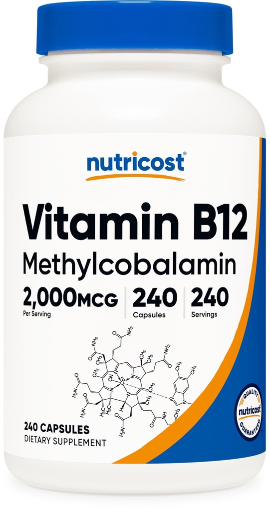 Nutricost 비타민 B12 (Methylcobalamin) 2000mcg, 240 캡슐 - 채식 모자, 비 GMO, 글루텐 무료 B12 보충