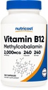 Nutricost 비타민 B12 (Methylcobalamin) 2000mcg, 240 캡슐 - 채식 모자, 비 GMO, 글루텐 무료 B12 보충