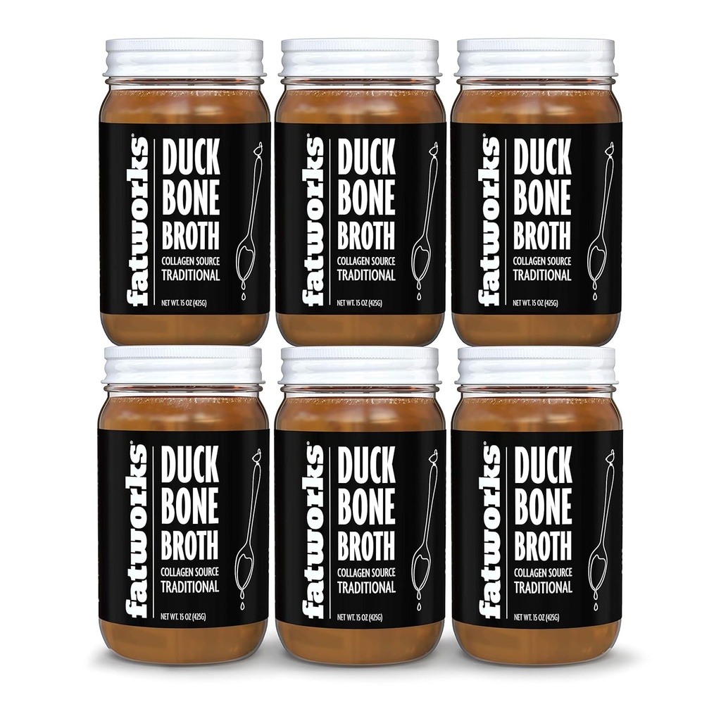 Fatworks Gourmet Cage-Free Duck Bone Broth, 전통 맛, Keto, Paleo, Collagen Rich, 보존 무료, 15 온스 6 팩. 언어: 영어