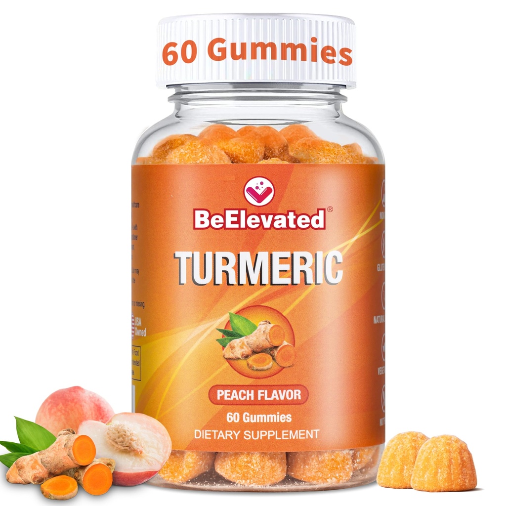 Curcumin Turmeric Gummies - 여분의 강도 2000mg 8 : 1 블랙 페퍼 및 Ginger와 심황 보충 Gummies - Vegan Non-GMO 합동 지원 Chewables - 복숭아 맛, 60 조사