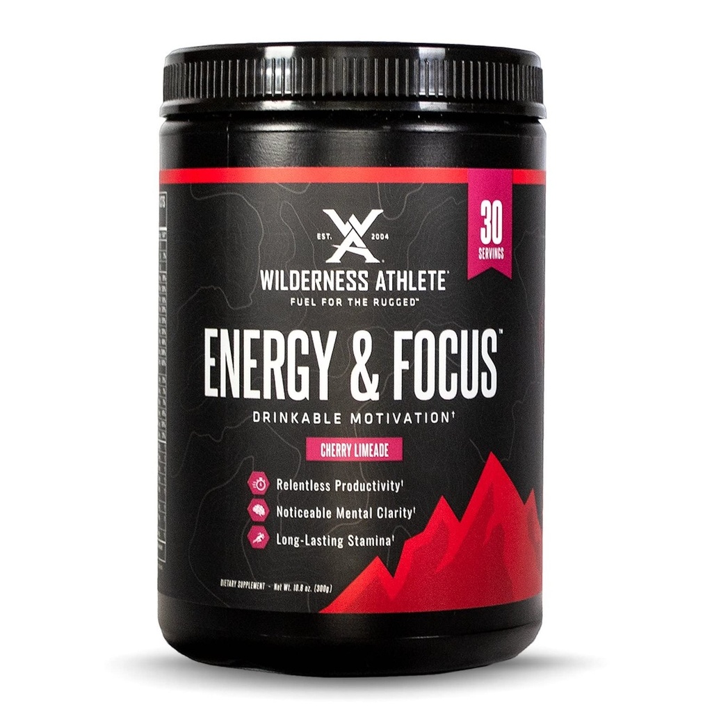 Wilderness Athlete - Energy & Focus | 여성용 에너지 부스터 & 남성용 에너지 음료 믹스 천연 카페인 - 저탄소, 제 설탕 에너지 음료 분말 - 30 서빙 에너지 음료 Tub (Cherry Limeade)