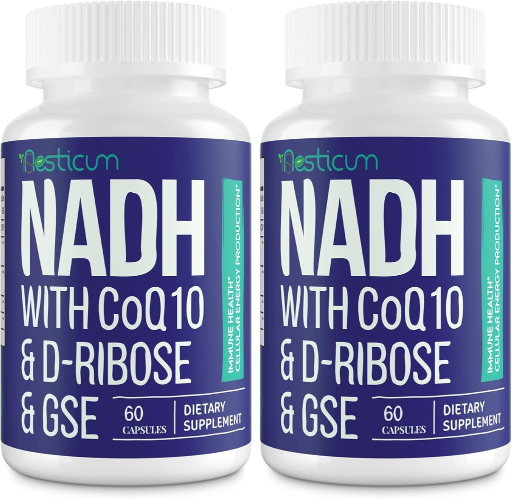 NADH 50mg + CoQ10 200mg + D-Ribose 150mg 보충교재, 밀어주는 NAD+ 면역 체계, 세포 에너지, 초점, 감소된 니코틴아미드 아데닌 Dinucleotide, 120 Veggie 캡슐을 위한 보충교재
