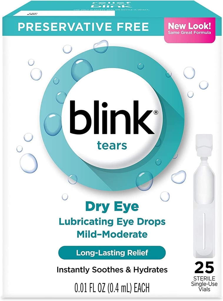 Blink Tears 그라우팅 아이 드롭 밀드 모더레이트 드라이 아이, 25 카운트 - 0.01 oz (4 팩)