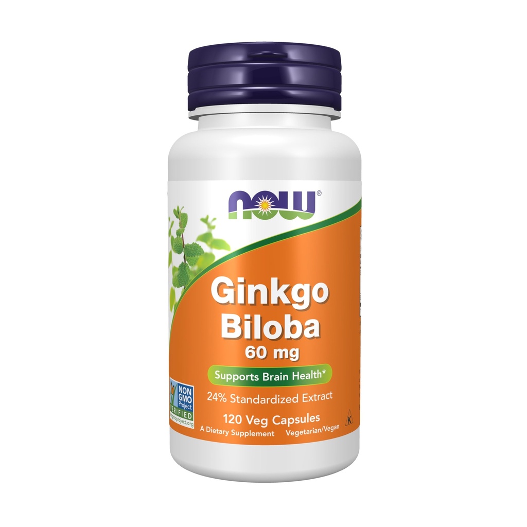 지금 식품 보충제, 은행 Biloba 60 mg, 24% 표준화 된 추출, 비 GMO 프로젝트 검증, 120 Veg 캡슐