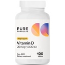 PureFormulas 비타민 D3 1,000 IU 25 mcg - 건강한 뼈 형성, 치아, 심혈관 건강 및 면역 지원 비 GMO - 100 개 정제를위한 프리미엄 비타민 D 보충