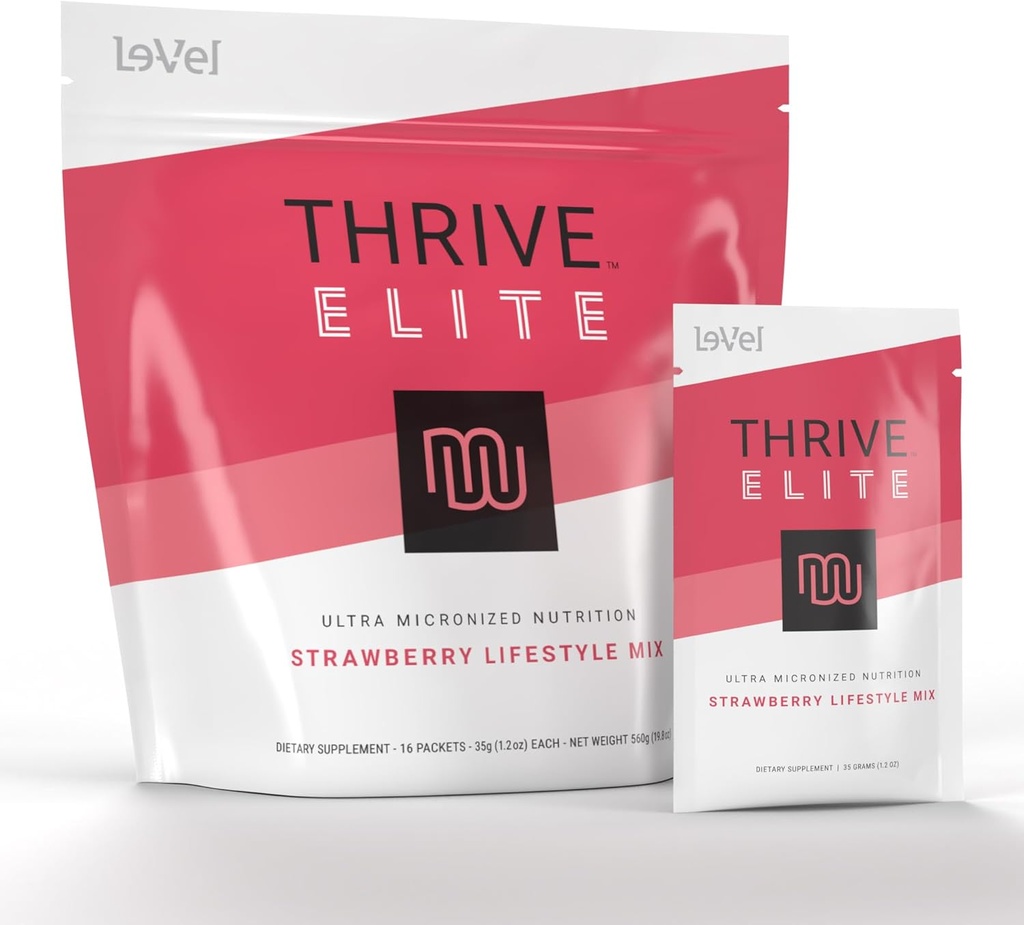 Le-Vel Thrive Elite Protein Shake | Gluten-Free, BCAAs, Probiotics & Enzymes와 단백질 혼합 | 16 서빙 - 단일 패킷, 딸기