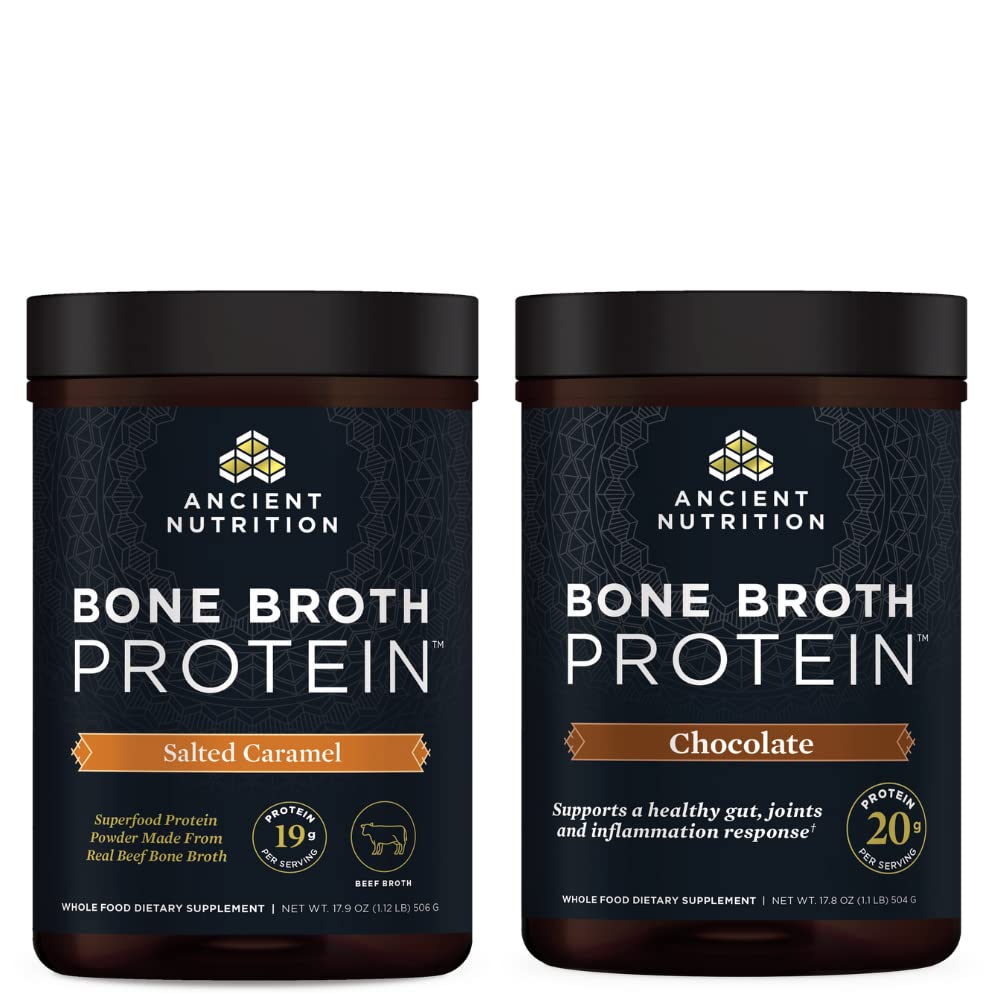 고대 영양 뼈 Broth 단백질 분말, 소금된 Caramel, 20의 서빙 + 뼈 Broth 단백질 분말, 초콜릿, 20의 서빙