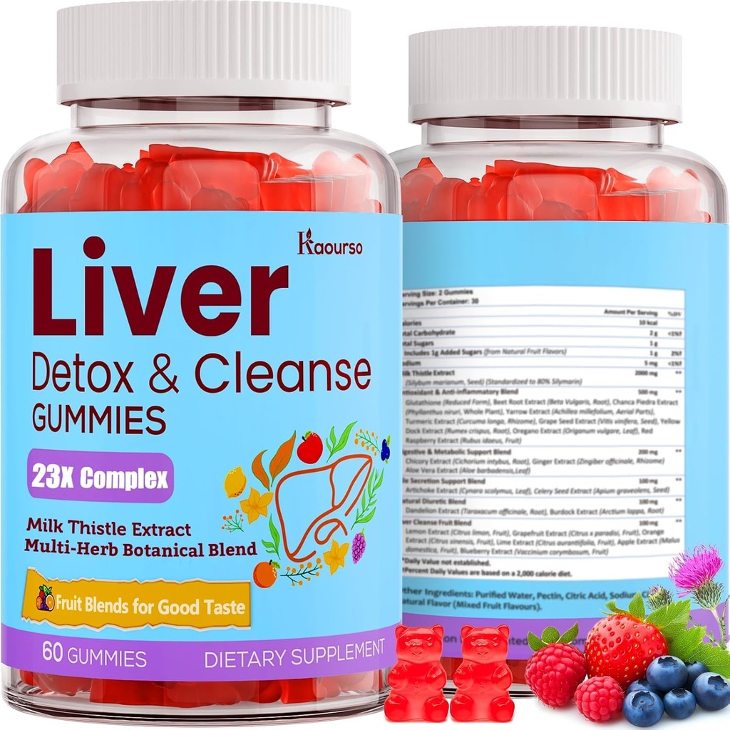 3000mg Liver Detox Repair & Cleanse Gummies | 가축 2000mg for Turmeric Dandelion Root & Artichoke for Liver Detox, Liver Support & Renew, 산화 방지제, Gut, 피부 - 과일 맛, 60 Gummies