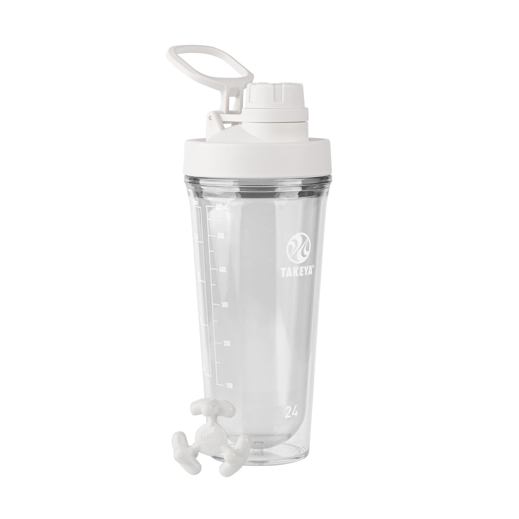 Takeya Protein Shaker - BPA-Free Plastic Shaker Bottle with Leak-Proof Spout Lid - 체육관 및 기타를위한 쉬운 휴대용 셰이커 - Spout 뚜껑이있는 Dishwasher-Safe 재사용 가능한 셰이커 - 24 oz, Cloud White