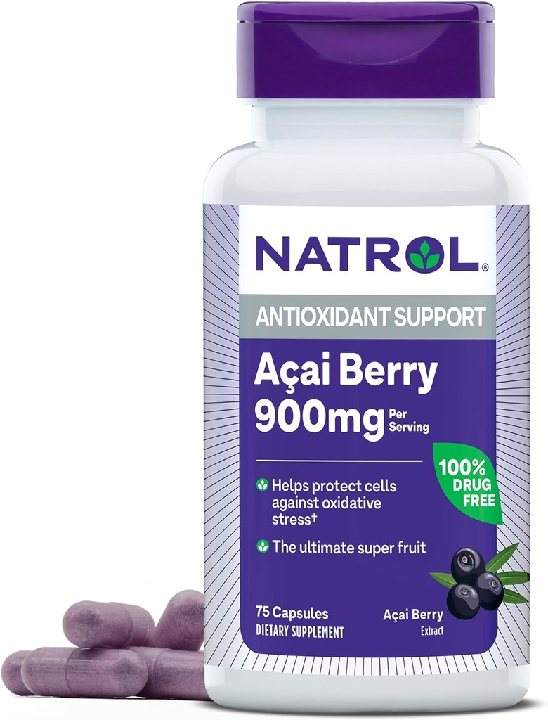 Natrol Acai Berry 900 mg, 산화 방지제 지원을 위한 규정식 보충교재, 75의 캡슐, 37의 일 공급