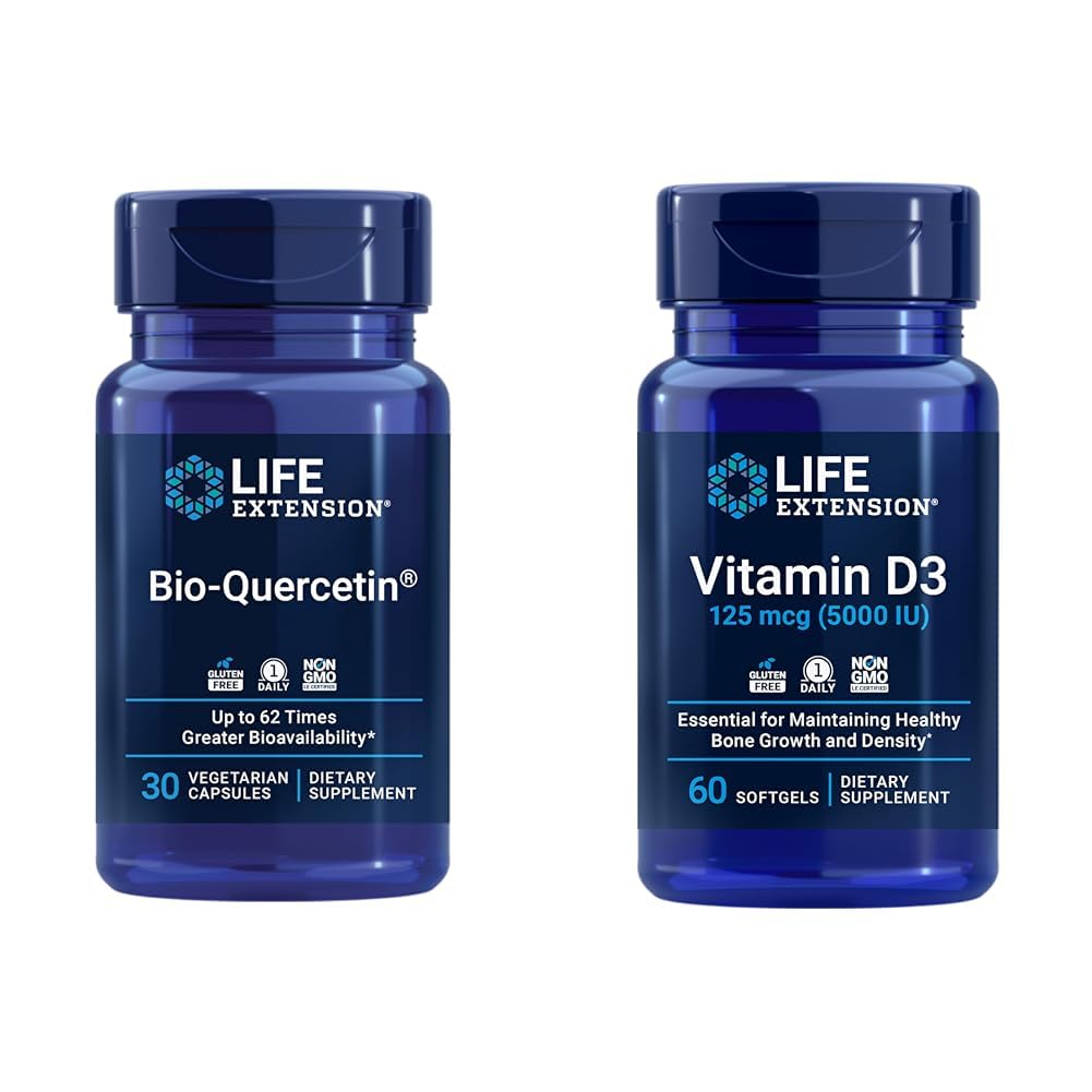 생활 연장 생물 Quercetin 면역 & 심장 건강 산화제 30의 캡슐 + 비타민 D3 5000 IU 60 Softgels