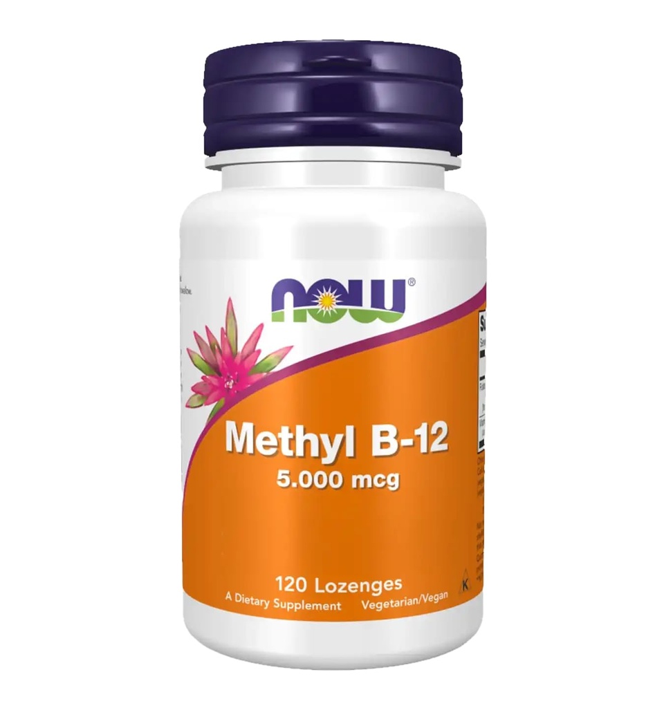 NOW 식품 메틸 B12 - 메틸 코발라민 플러스 엽산 - 5,000 MCG (120 Lozenges)