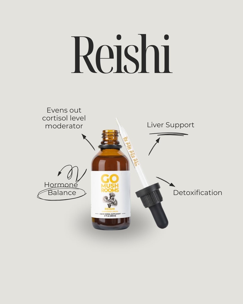 Reishi Mushroom Tincture Supplement - 이중 추출물 과일 바디 지원 휴식 및 휴식 - 2 fl oz (60 인분) *