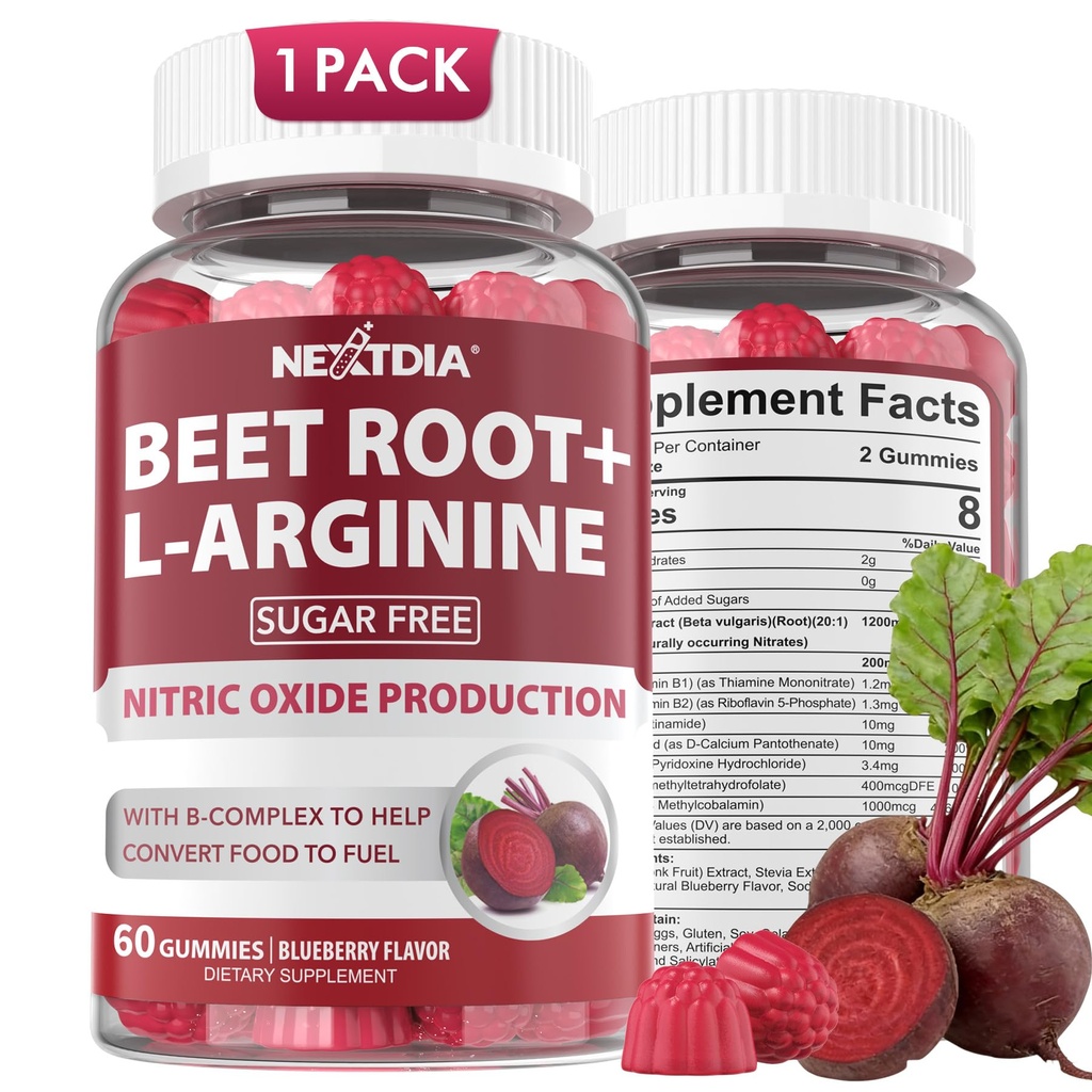 잎 뿌리 Gummies & L 아르기닌, 남자 & 여자 w/Organic 베레, B1, B2, B3, B5, B6, Folate, 에너지 부스트 & 순환 지원을 위한 B12, 설탕 자유로운, 60 Cts를 위한 B12