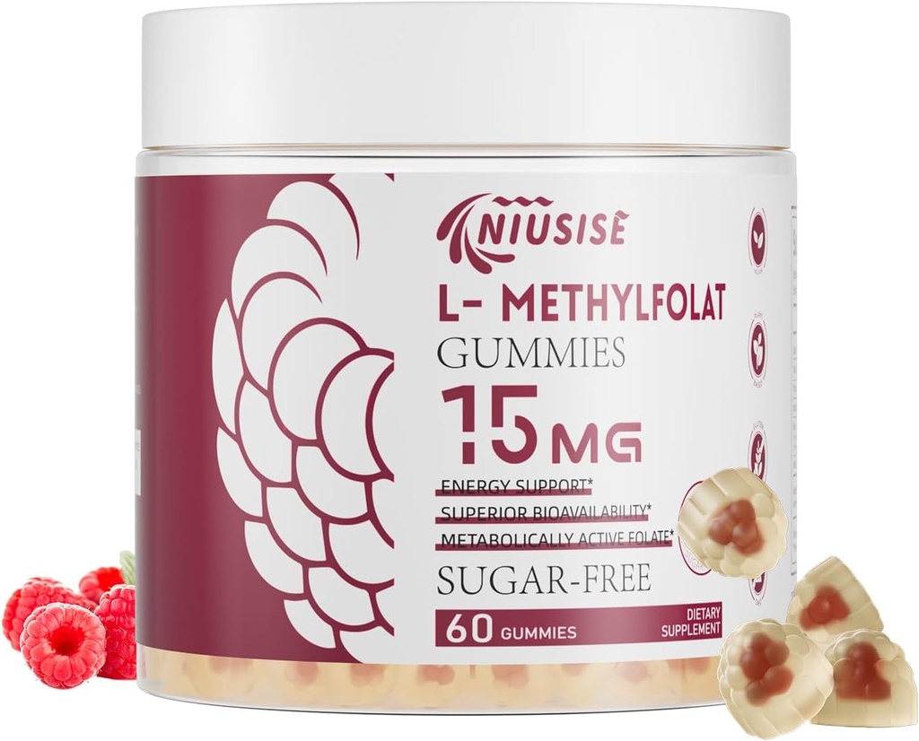 L-Methylfolate 성인을 위한 15mg Gummies, 설탕 자유로운 Gummies 도움 에너지, 뇌 기능 - Immune 지원을 위한 활동적인 Folic 산 & 비타민 B12 보충교재, 비 GMO, 글루텐 자유로운