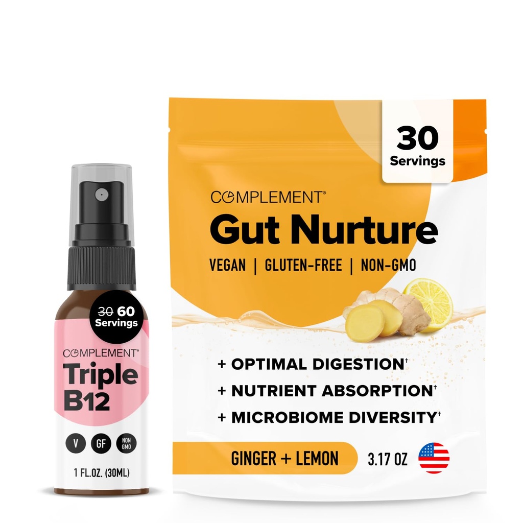 Complement Triple B12 Spray & Gut Nutrition Bundle – 종합 채식 B12 보충 및 소화 건강 지원