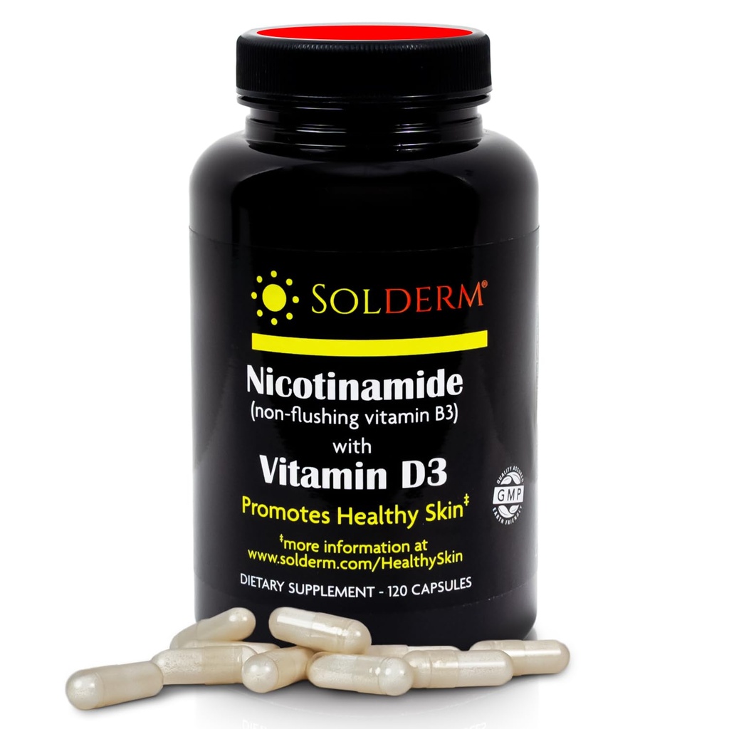 Nicotinamide Non-Flushing 비타민 B3 및 D3 보충 | 야채 셀룰로오스 케이싱으로 채식 및 글루텐 자유로운 구두 니코틴아미드 보충교재 | 건강한 피부를 승진시킵니다 | 60의 캡슐 | 500mg