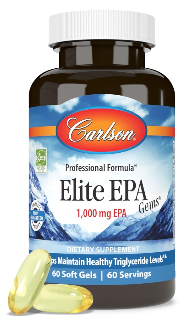 Carlson - Elite EPA Gems, 1000 mg EPA Fish Oil, Wild-Caught, Norwegian Fish Oil Supplement, Sustainably Sourced, 도움은 건강한 Triglyceride 수준을 유지, 60 Softgels