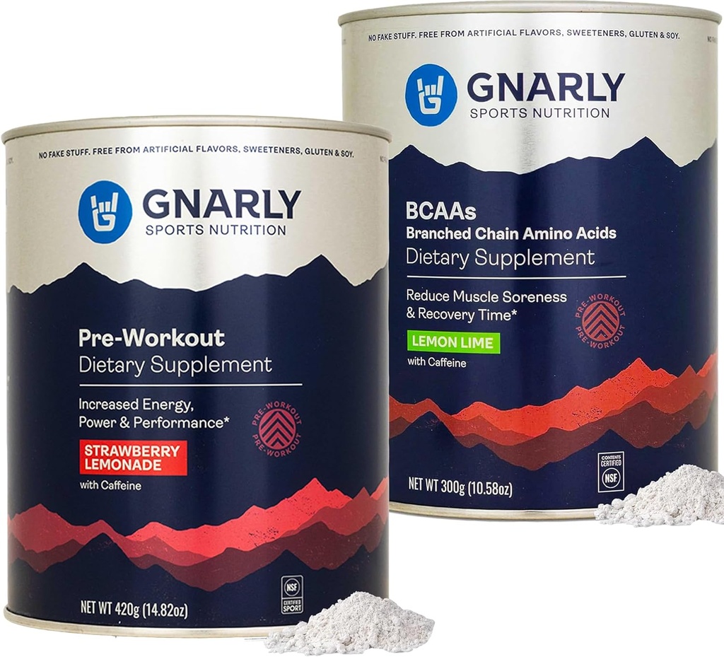 Gnarly 영양 Gnarly Preworkout Strawberry Lemonade (14.82oz) BCAAs 레몬 Lime (10.58oz)