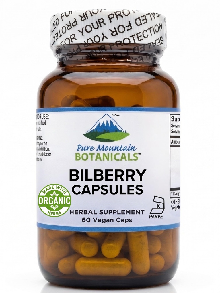 순수한 산 식물 Bilberry 추출물 보충교재는 250mg 유기 Bilberry 잎 & 50mg 빌베리의 유력한 추출물을 가진 고약 캡슐을 채웠습니다