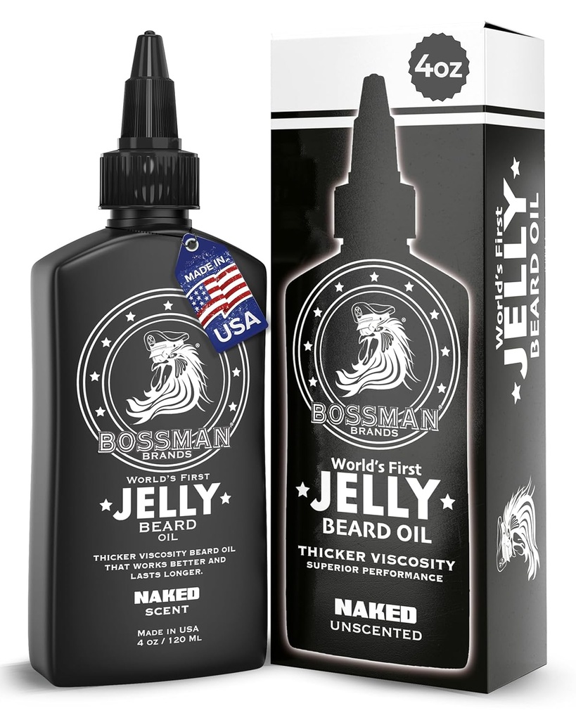 Bossman Jelly Beard Oil for Men (4 oz, Naked - Unscented) - Softens, 천연 성분으로 습기를 공급 및 조건