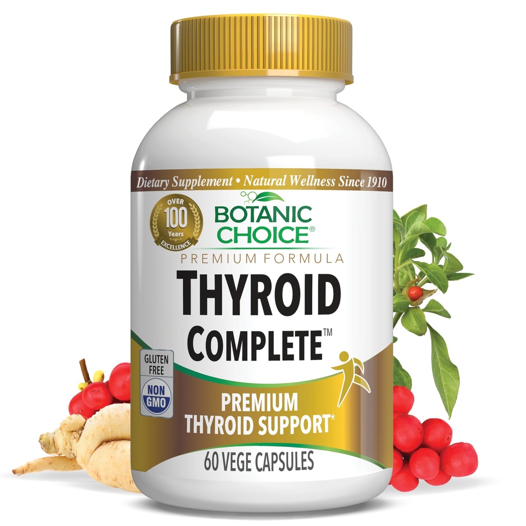 Botanic Choice Thyroid Complete – Ashwagandha, Schisandra Chinensis, Iodine와 함께 지금 지원하십시오 - Thyroid 에너지, 머리, 못 건강, 심장 건강 지원, 호르몬 지원 (60 Vege 모자)를 위해
