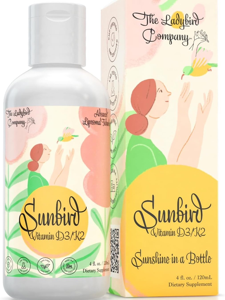 Sunbird Liposomal 액체 비타민 D 여성 - Menopause, Fertility, Pregnancy & Bone 건강을위한 프리미엄 비타민 D3 및 K2 - Sugar-Free, Vegetarian, Sublingual Liquid Vitamin D3, Made in USA