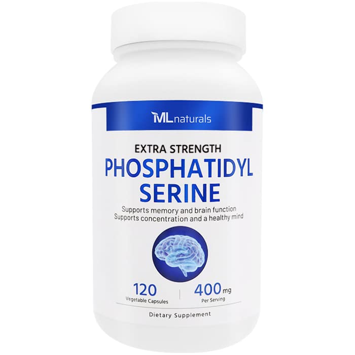 ML 자연적인 Phosphatidyl Serine 400 mg (높은 노출량) 120 식물성 캡슐. 메모리 및 두뇌 기능, 비 GMO, NSF 인증 및 cGMP 준수