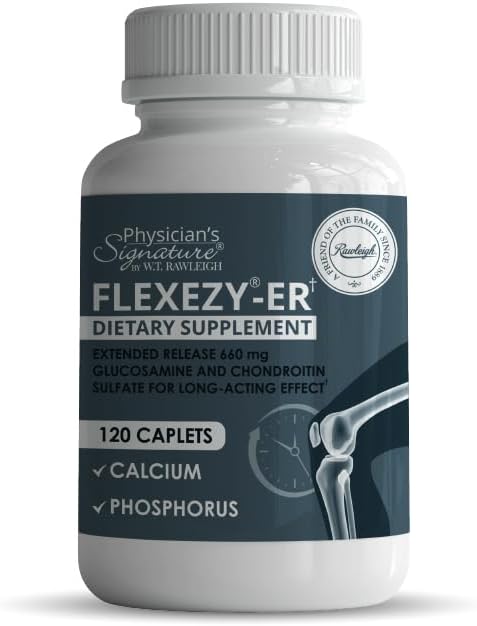 Rawleigh Flexezy-ER : 120 캡슐 | 24 / 7 관절 지원 공식 | Glucosamine & Chondroitin Sulfate Blend | 칼슘 및 인 | 24시간 연장 릴리스 | 남성용 관절 건강 보충교재