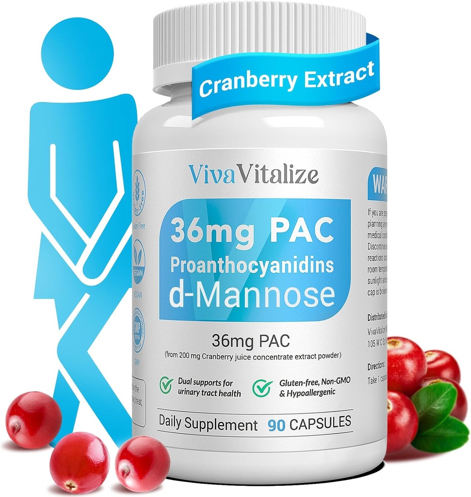 여자를 위한 1개의 크랜베리 보충교재에 대하여 5, 36mg PAC 100% 수용성 D-mannose Dandelion 나물 Mulberry Uva Ursi 잎 자연적인 Urinary Tract 건강 지원, 크랜베리 알약 UTIs 예방 90 모자