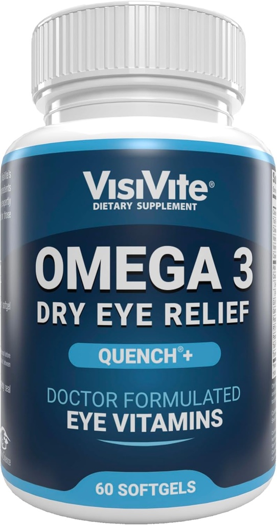 오메가 3 건조한 눈은 EPA와 DHA - VisiVite 건조한 눈 기복 Quench+를 보충합니다 오메가 3 보충이있는 건조 눈 비타민 - 오메가 3 물고기 오일로 만든 건조 눈 비타민 - 60 Softgels.
