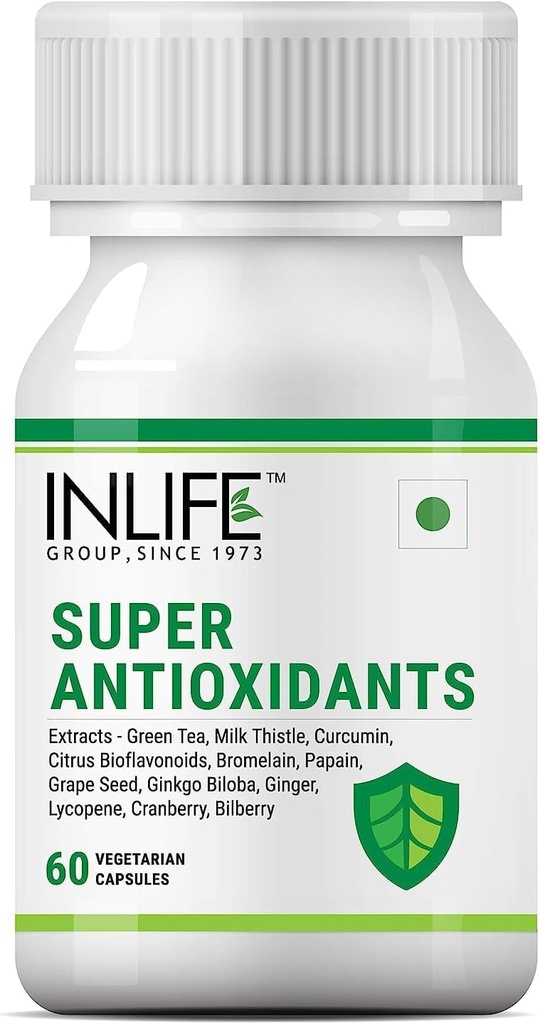 Sheltr Super 항 산화제 보충교재 Lycopene, 녹차, 우유 이틀, 쿠르쿠민, 포도씨, Ginkgo Biloba, Ginger, 크랜베리, Bilberry, 알파 Lipoic 산, 루테인, Zeaxanthin - 60의 캡슐 (포장 1)