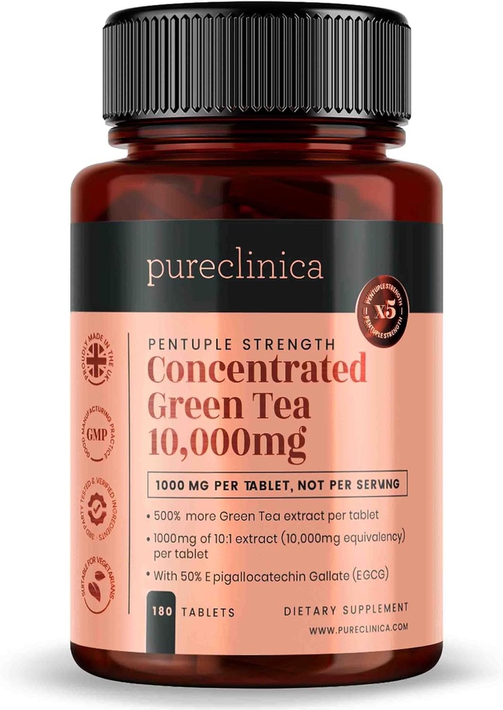 순수한 진료소 집중된 녹차 10,000mg x 180 정제