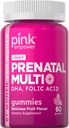 PINK Prenatal Vitamin | 60 Gummies with DHA and Folic Acid | 비 GMO & 글루텐 무료 멀티비타민 | 과일 맛